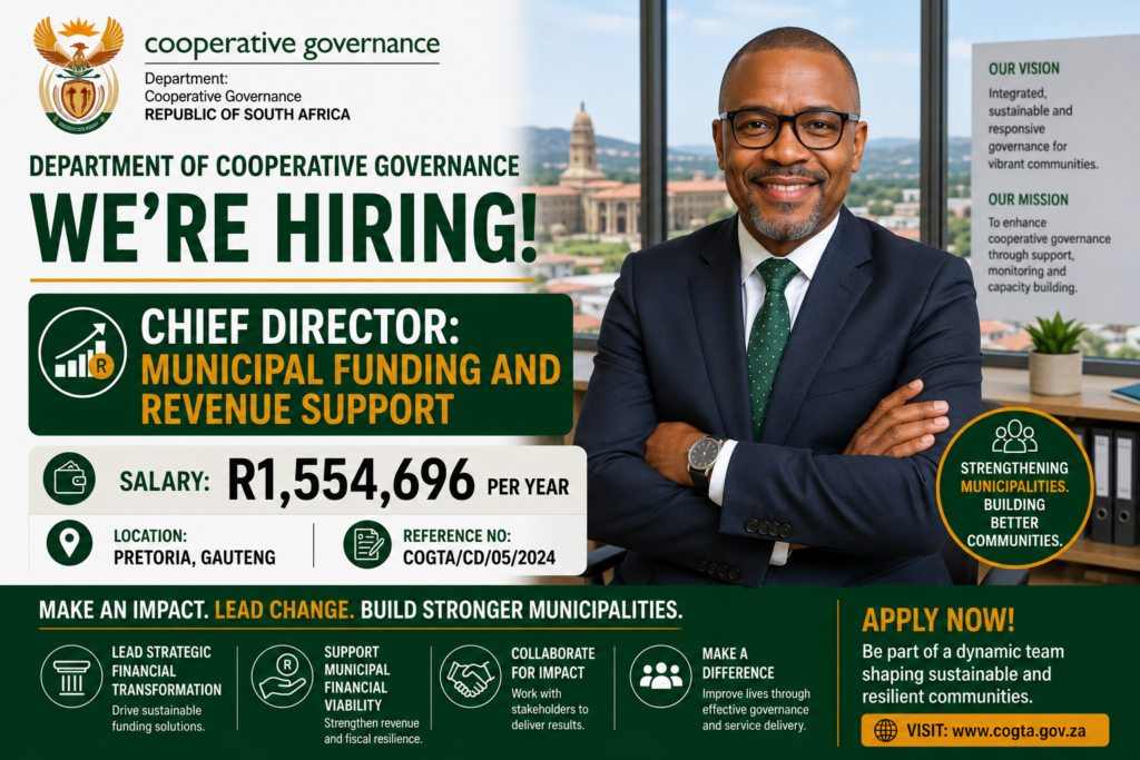 Department of Cooperative Governance Hiring Chief Director: Municipal Funding and Revenue Support in Pretoria – Salary R1,554,696 Per Year department of cooperative governance