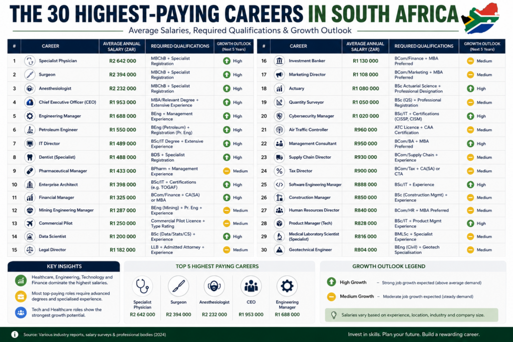 30 High-Paying Careers in South Africa and Their Salary Expectations info on high paying careers
